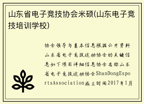 山东省电子竞技协会米硕(山东电子竞技培训学校)